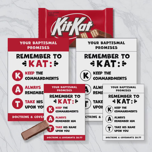 LDS Baptism Kit Kat Tag Printable, Favor Primary Gift Idea, Keep Commandments Always Remember Him, D&C 20:77