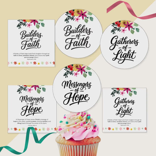 LDS Young Women 2026 Gift Tags Treat Topper Printable | Builders of Faith Messengers of Hope Gatherers of Light | YW Handout Girls Camp Gift
