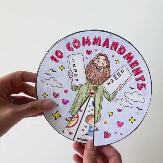 10 Commandments Coloring Wheel, Printable Bible Activity for Kids, Sunday School Craft, Christian Learning Tool, Moses Educational Game