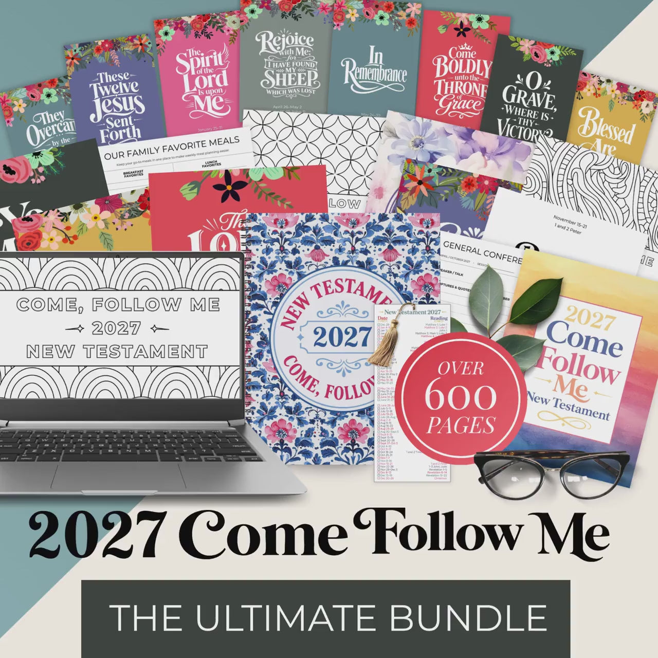 2027 Come Follow Me Bundle LDS New Testament Journal 52 Weekly Scripture Posters Reading Bookmark Printable Gospel Study Planner