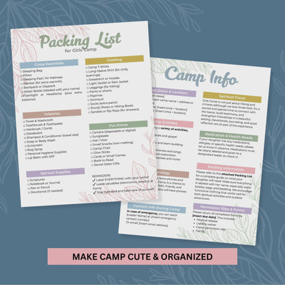 LDS Girls Camp Info and Packing List – Editable Printable Checklist Template
