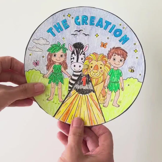 Creation Activity Wheel, Kids Bible Lesson Craft, Sunday School Coloring Wheel, Fun Bible Activity for Children, 7 Days of Creation