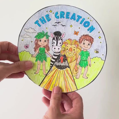 Creation Activity Wheel, Kids Bible Lesson Craft, Sunday School Coloring Wheel, Fun Bible Activity for Children, 7 Days of Creation