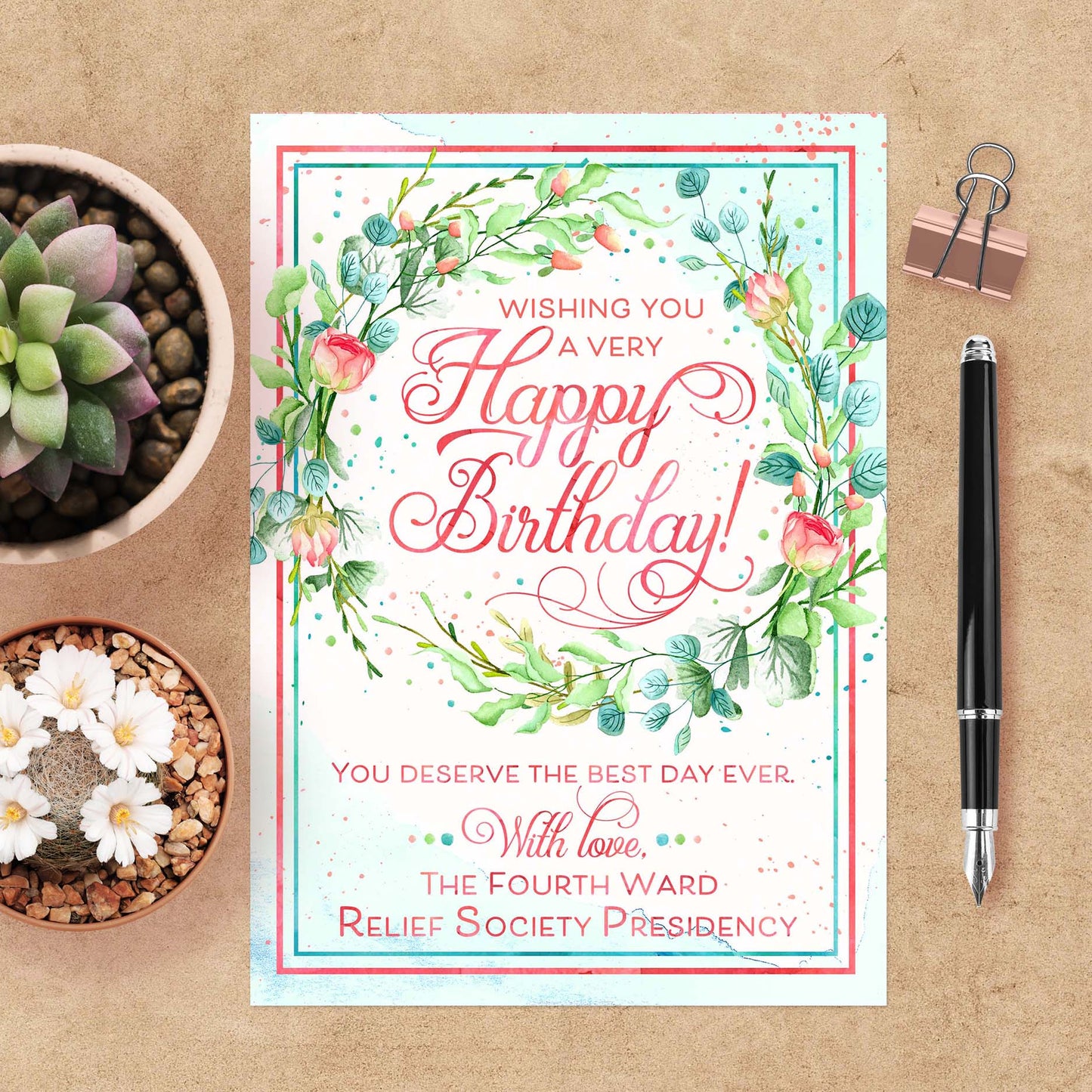 Relief Society Custom Birthday Card | LDS Relief Society Wreath Custom Card