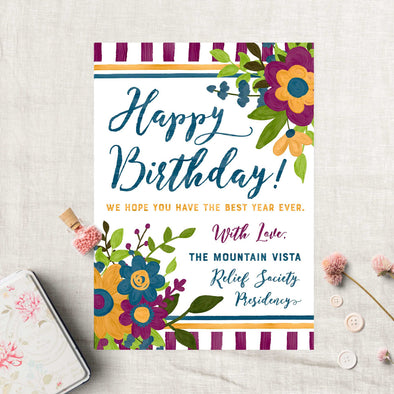 Relief Society Custom Birthday Card | LDS Relief Society Floral Custom Card