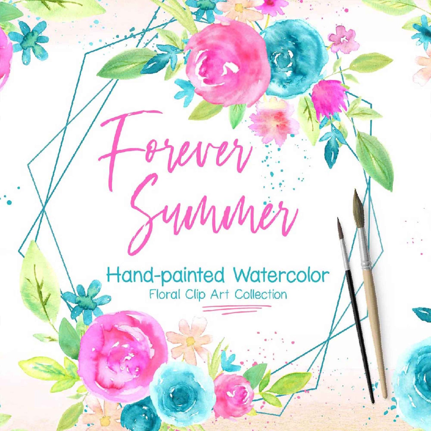 Forever Summer Watercolor Floral Design Clip Art