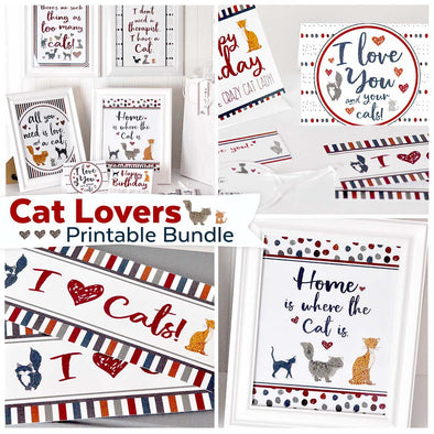 Cat Lovers Printable Kit | Cat Art & Cat Lover&#39;s Card Bundle | Instant Download