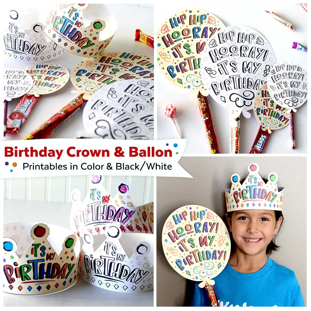Birthday Crown and Balloon | Birthday Crown Balloon for Preschool Kids | Instant Download