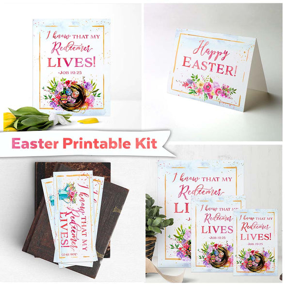 Easter Printable Kit | Easter Card, Easter Bookmark, Easter Printables | I Know That My Redeemer Lives Job 19 Printable | Easter Gift Ideas