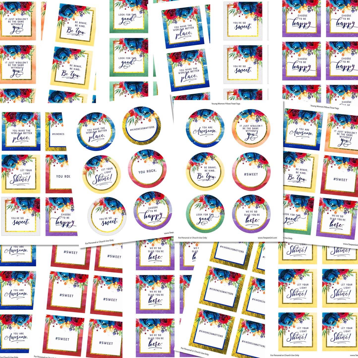 LDS Girls Camp Pillow Treat Tags | Young Women Tuck In Treats | YW Treat Tags