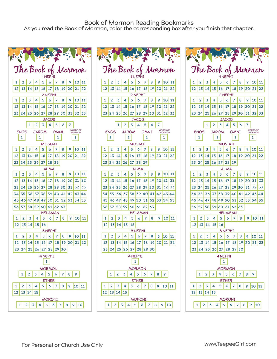 Book of Mormon Reading Chart Bookmark – Ministering Printables