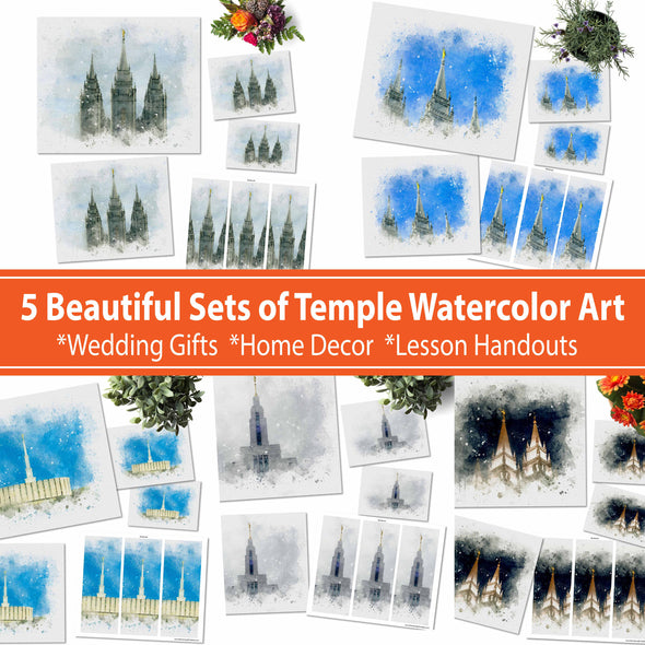 5 Latter-day Saint (LDS) Temples Watercolor Fine Art Printable Kit