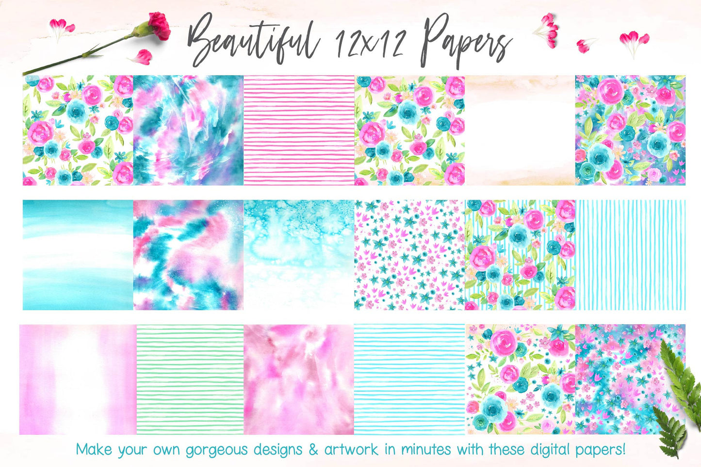 Forever Summer Watercolor Floral Design Clip Art