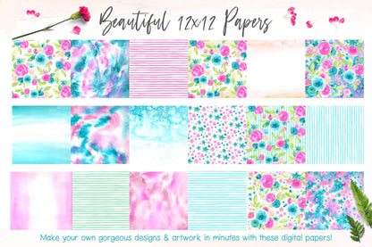 Forever Summer Watercolor Floral Design Clip Art