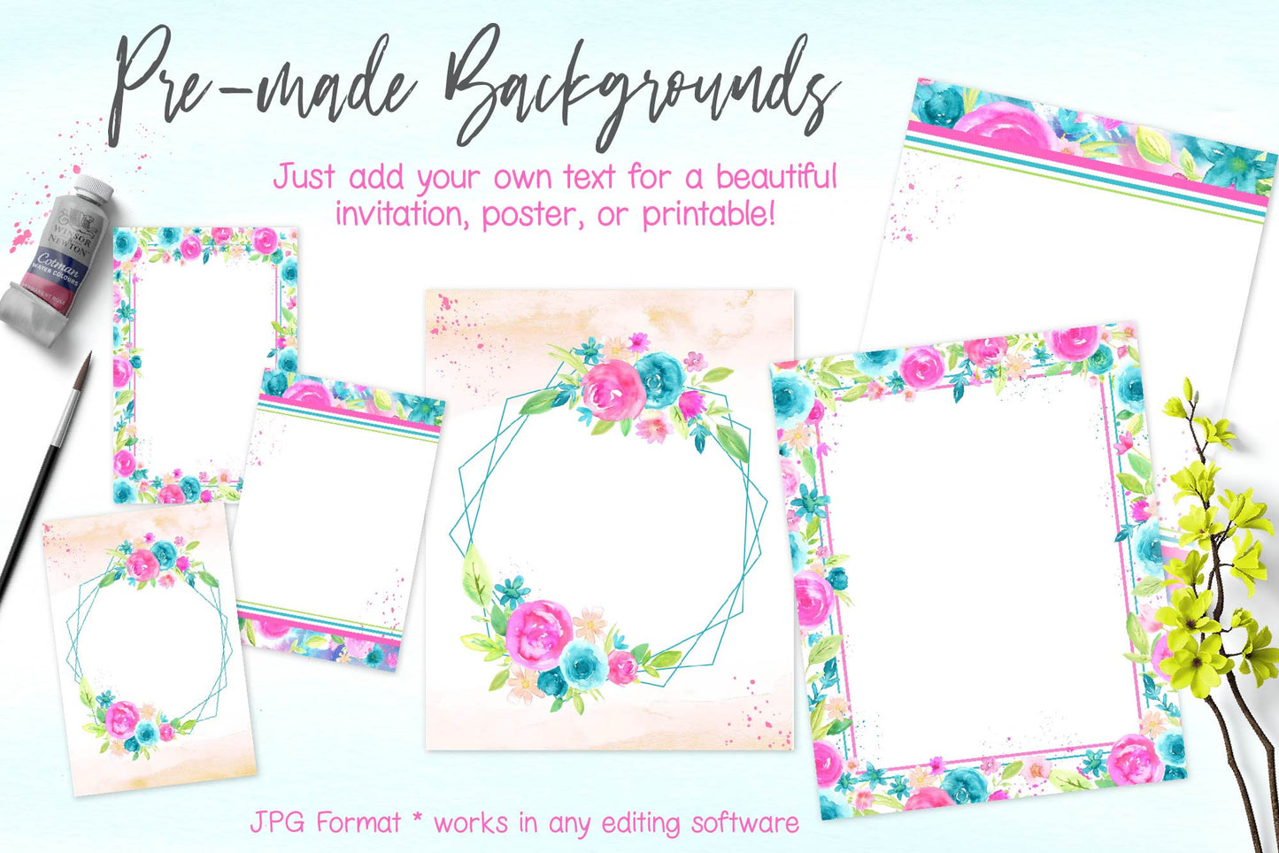 Forever Summer Watercolor Floral Design Clip Art