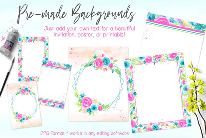 Forever Summer Watercolor Floral Design Clip Art