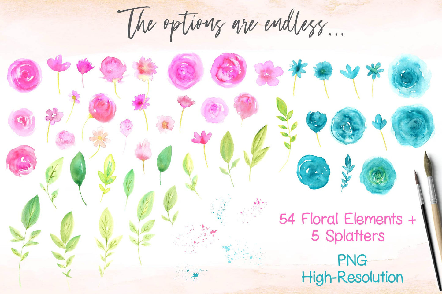 Forever Summer Watercolor Floral Design Clip Art