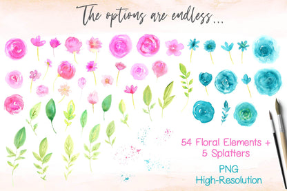 Forever Summer Watercolor Floral Design Clip Art