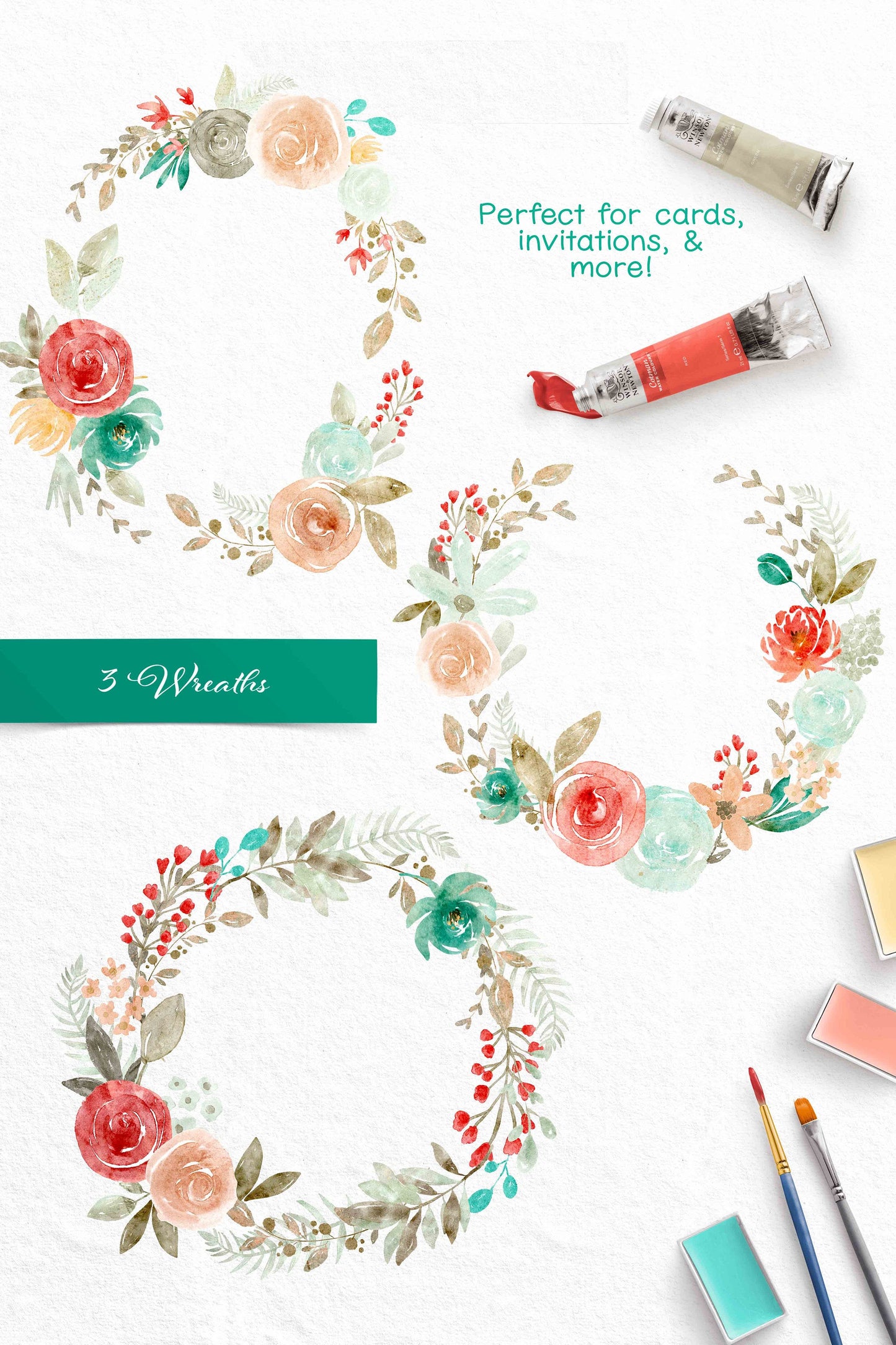 Sweet Dreams Floral Clip Art | Free Commercial Use Watercolor Clip Art | Peach Mint Teal Flowers Clip Art | CU OK