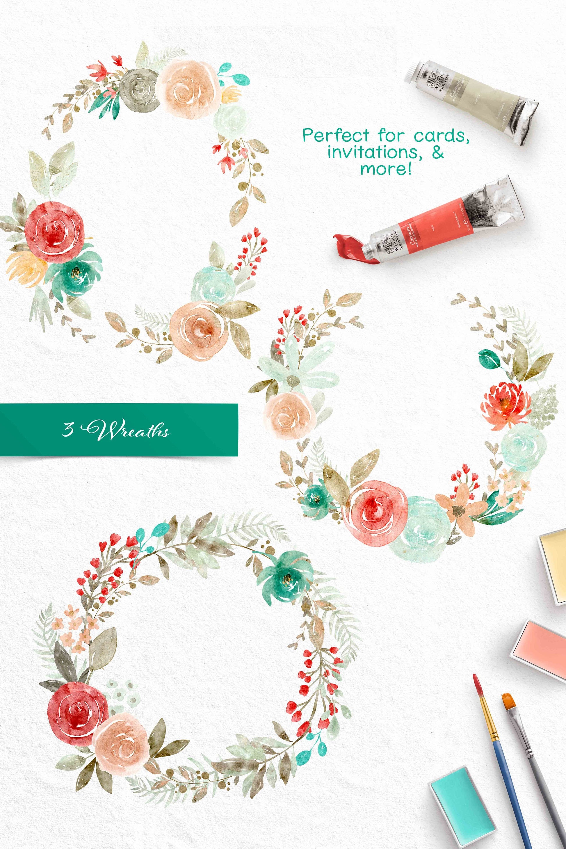 Sweet Dreams Floral Clip Art | Free Commercial Use Watercolor Clip Art | Peach Mint Teal Flowers Clip Art | CU OK