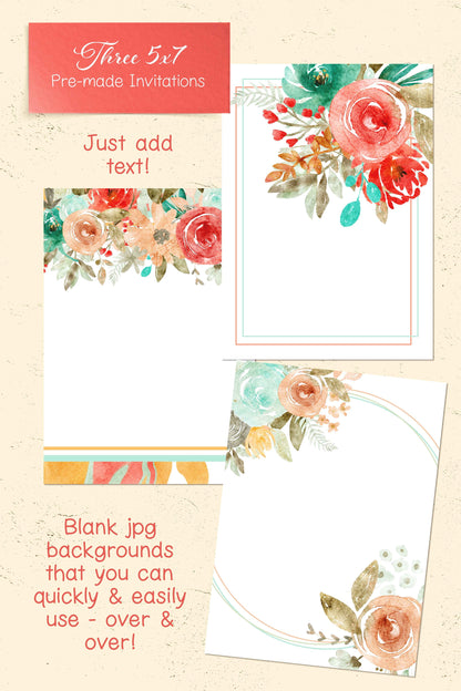 Sweet Dreams Floral Clip Art | Free Commercial Use Watercolor Clip Art | Peach Mint Teal Flowers Clip Art | CU OK