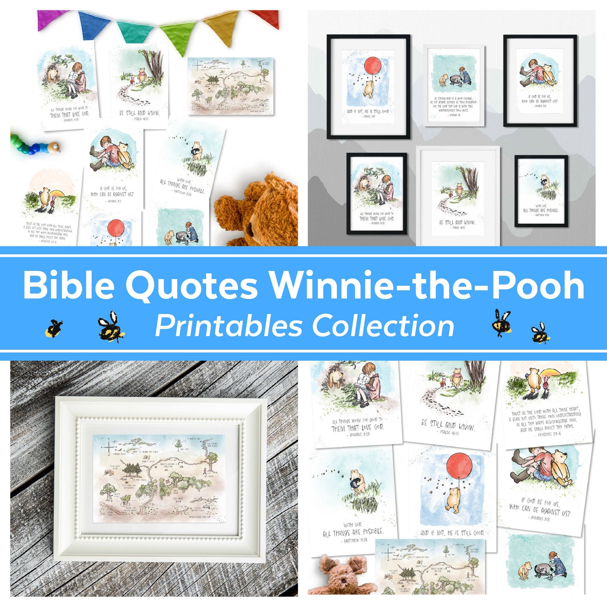 Bible Winnie-the-Pooh Printable Collection | Winnie the Pooh Nursery & Gift Art with Bible Verses