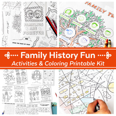 Family History FUN Activity & Coloring Printable Kit for Kids | LDS Family History Coloring Games Booklet