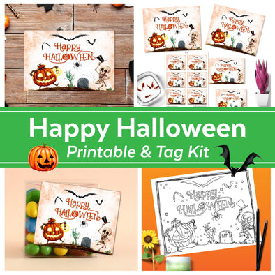 Happy Halloween Printable Kit with Gift Tag and Halloween Coloring Page