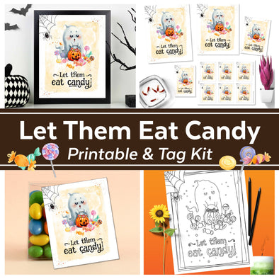 Let Them Eat Candy Halloween Printable Kit with Gift Tag and Halloween Coloring Page
