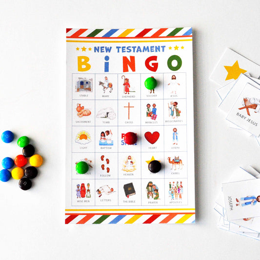Printable New Testament Game Kids Bible Bingo Activity Sunday School Resource Digital Download Church Education Tool Scripture Learning Game Easy Setup Multiple Players Interactive Religious Activity Youth Group Game Family Game Night