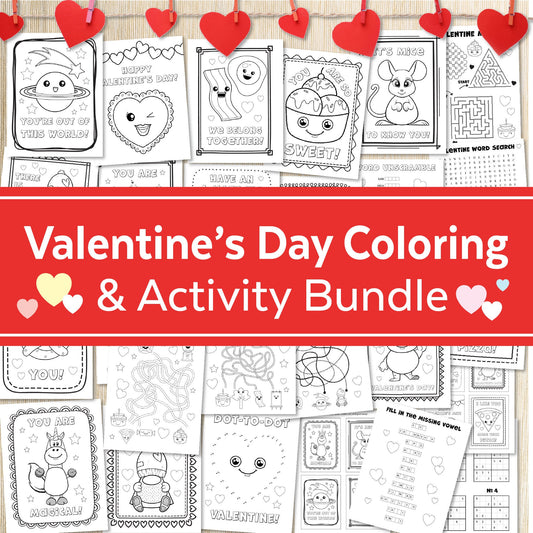 Valentine's Day Coloring and Activity Coloring Bundle | Valentines Day Coloring Pages | Valentine's Day Party Games Pages