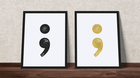 Semicolon Modern Art in BOTH Black & Gold, Minimalist Art, Instant Download, Semi-Colon Modern Art